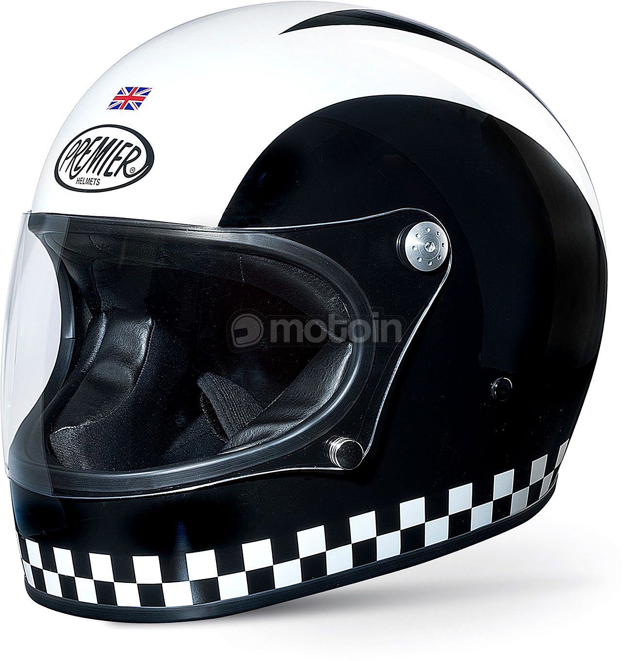 Premier Trophy Retro color negro y blanco Casco integral para motocicleta